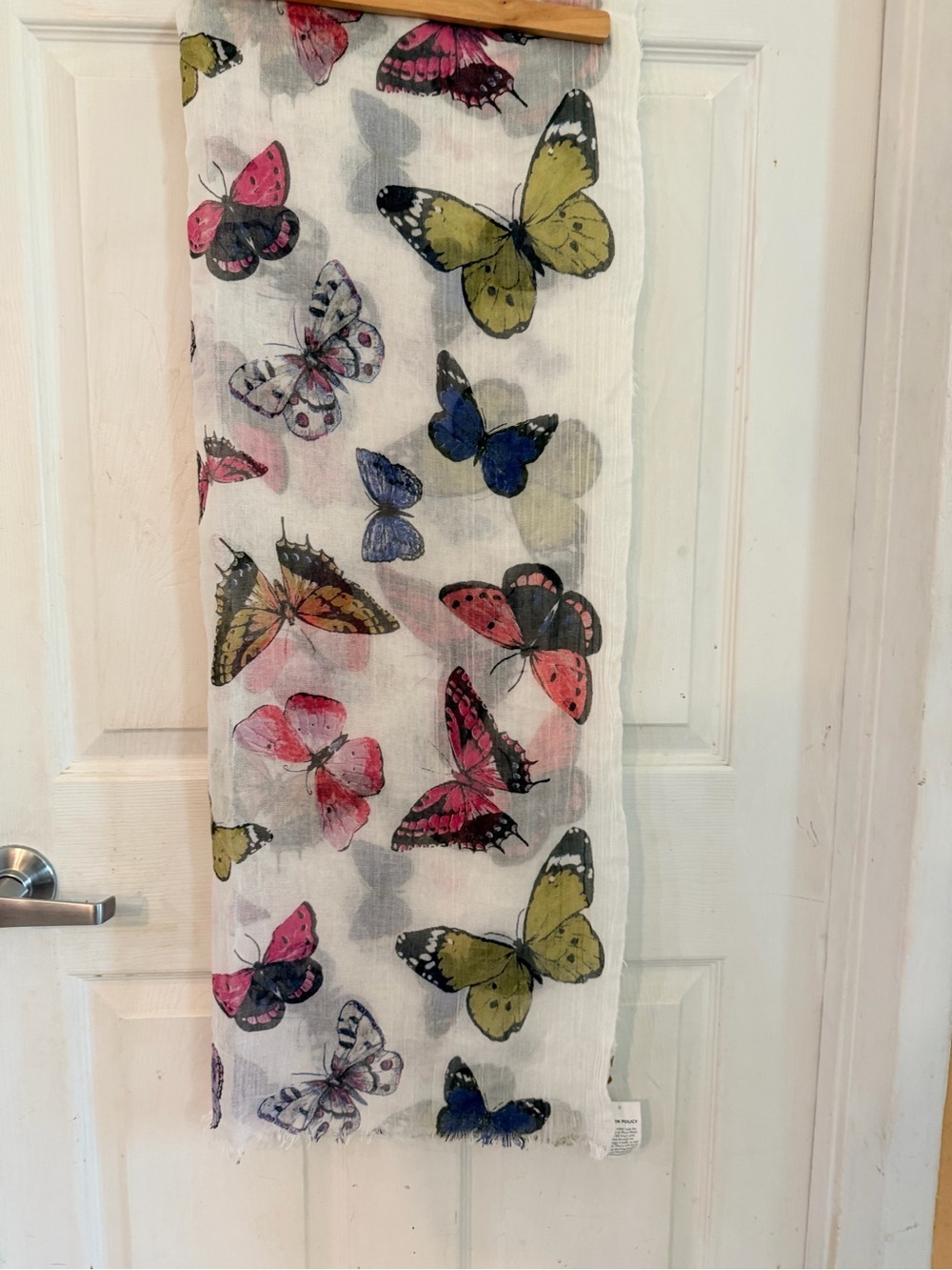 Steinmark Butterfly Print Lightweight Scarf in White, Pink, Yellow, Blue